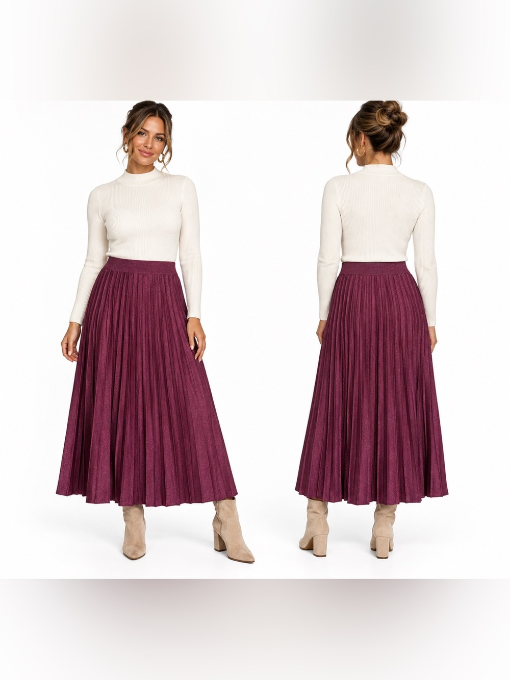 Classic fuschia Women's Pleated Mid-Length Skirt